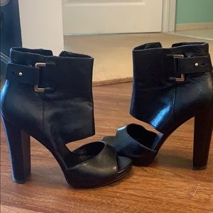Open toe chunky heel booties